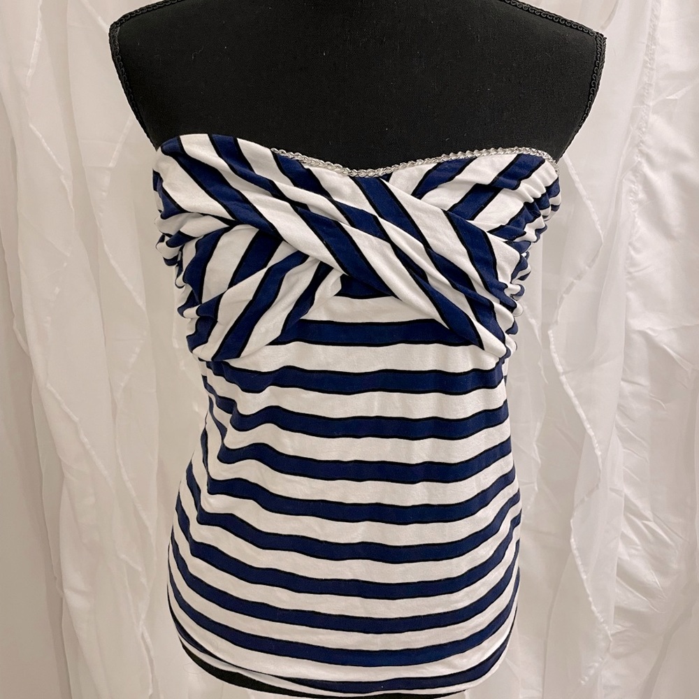 WHBM Blue Striped Chain Bustier Tube Top